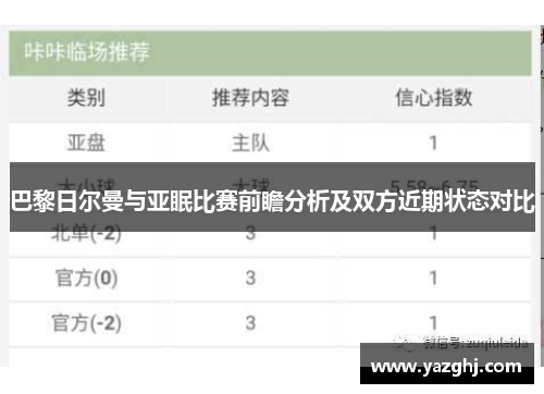巴黎日尔曼与亚眠比赛前瞻分析及双方近期状态对比
